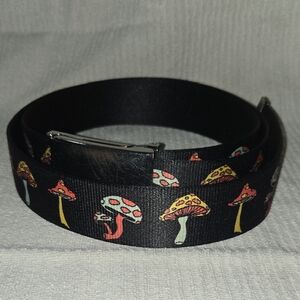 Men's Black Belt with Colorful Mushroom Design